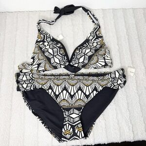 New Tropical Escape Black Mustard Yellow Geometric Bikini Two Piece Swimsuit 16